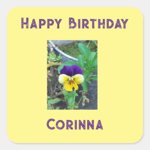 Sticker Carré Anniversaire de Pansy pourpre et jaune