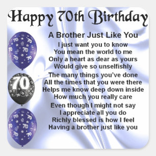 Sticker Carré Anniversaire de poème de frère soixante-dixième