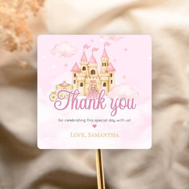 Sticker Carré Anniversaire de princesse (Four Ever Princess Birthday Party Sticker)