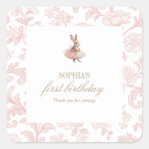 Sticker Carré Anniversaire de Some Bunny Lapin Rose Fête