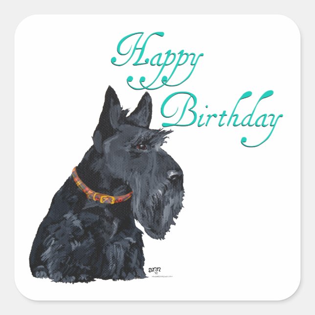 Sticker Carré Anniversaire de Terrier Écossais (Devant)