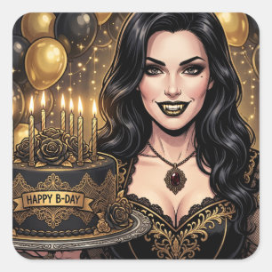 Sticker Carré Anniversaire de Vampire Gothique Fantastique Él