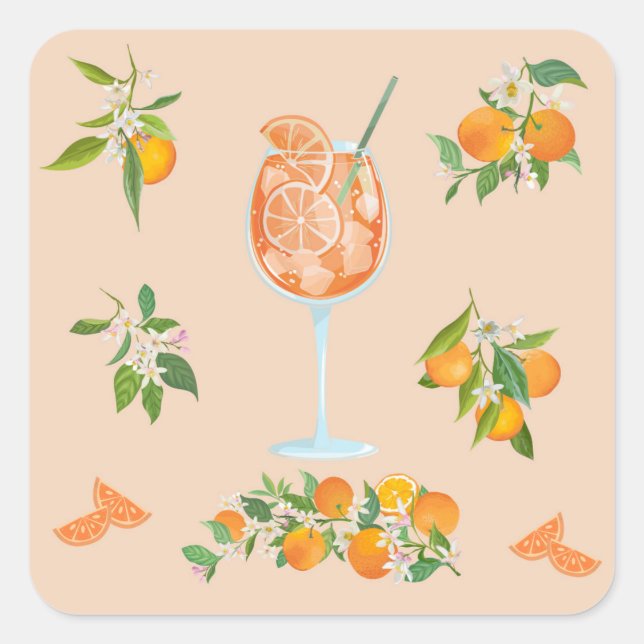 Sticker Carré Anniversaire d'été Spritz (Devant)