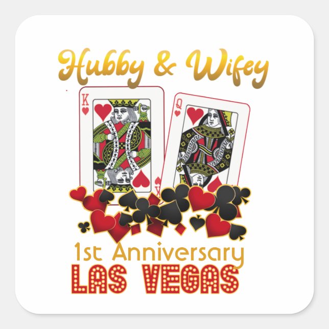 Sticker Carré Anniversaire du Mariage Las Vegas Hubby Wifey (Devant)