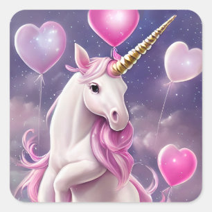 Sticker Carré Anniversaire fille Imaginaire Unicorne avec ballon