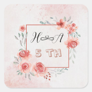 Sticker Carré Anniversaire Floral de Printemps | Mariage Élégant