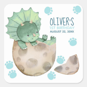 Sticker Carré Anniversaire garçon dinosaure Triceratops