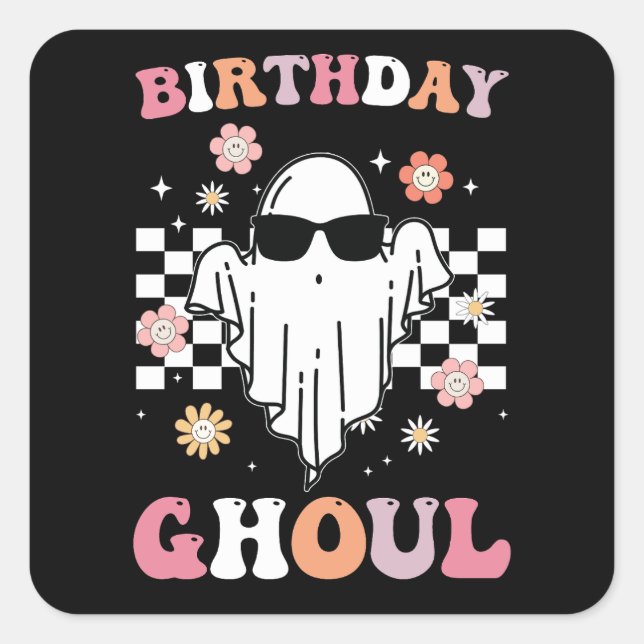 Sticker Carré Anniversaire Ghoul Ghost Halloween Super Retro (Devant)