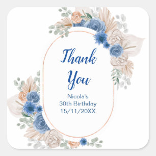 Sticker Carré Anniversaire Herbe de Pampas Bleue Boho