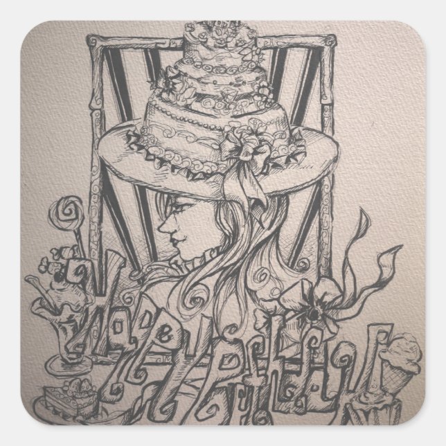 Sticker Carré anniversaire heureux (Devant)