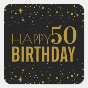Sticker Carré Anniversaire heureux de Black and Gold 50e anniver