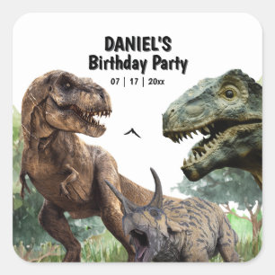 Sticker Carré Anniversaire imprimable dinosaure, Anniversaire T 