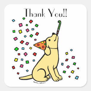 Sticker Carré Anniversaire Jaune Labrador Cartoon Merci