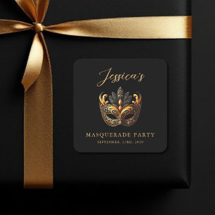 Sticker Carré Anniversaire Masquerade Black Gold