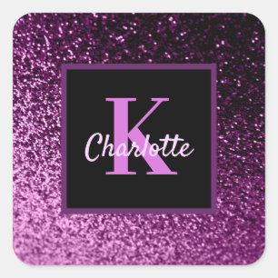 Sticker Carré Anniversaire monogramme de luxe en paillettes rose