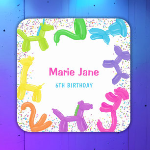 STICKER CARRÉ ANNIVERSAIRE NEON ANIMAUX BALLONS PLAQUES DE PAPIE