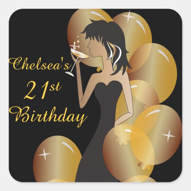 Sticker Carré Anniversaire ou Bachelorette Party Diva Princess G (Devant)