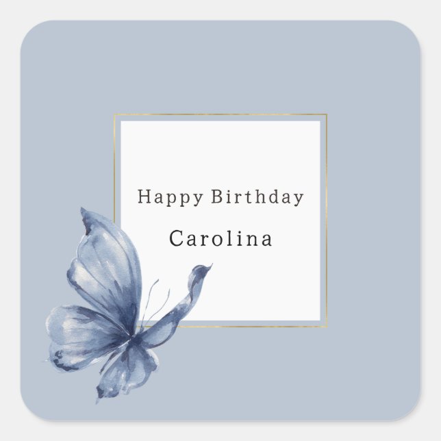 Sticker Carré Anniversaire Papillon Bleu (Devant)
