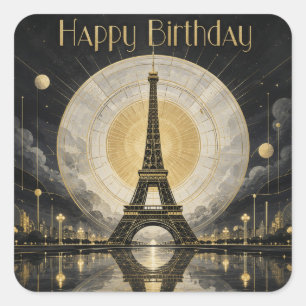 Sticker Carré Anniversaire Paris Tour Eiffel Déco Or