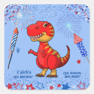Sticker Carré anniversaire patriotique de Dinosaure,