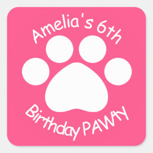 Sticker Carré Anniversaire personnalisable PAWty - rose