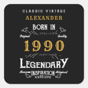 Sticker Carré Anniversaire Personnalisé Ajoutez Votre Nom 1990 