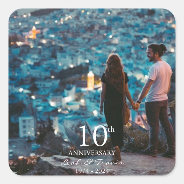 Sticker Carré Anniversaire personnalisé photo mariage chic polic (Devant)