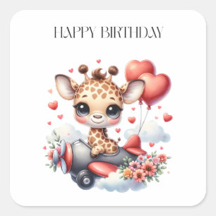 Sticker Carré Anniversaire Pilote Girafe