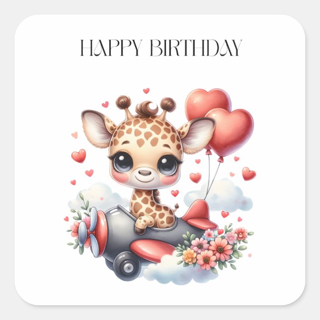 Sticker Carré Anniversaire Pilote Girafe (Devant)