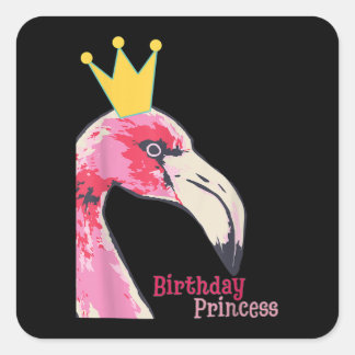 Sticker Carré Anniversaire Princesse Flamant rose fille | Flaman