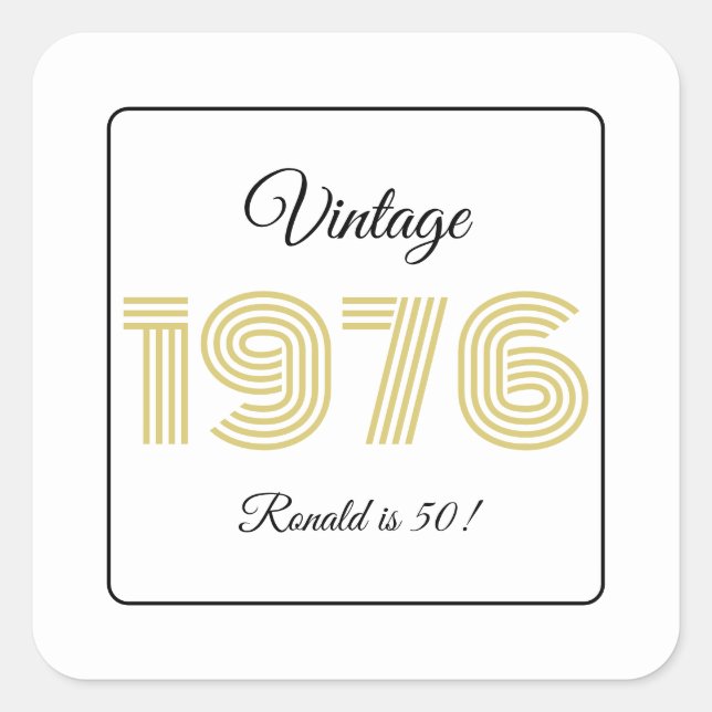 Sticker Carré Anniversaire Rétro 1976 Anniversaire 50 ans Nom (Devant)