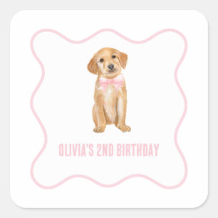 Sticker Carré Anniversaire rose chiot
