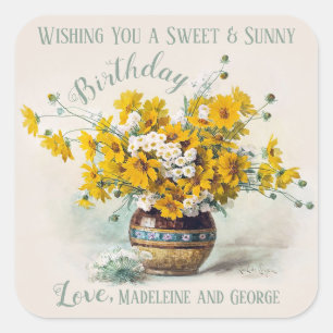 Sticker Carré Anniversaire Sweet & Sunny De Longpre fleurs CC101