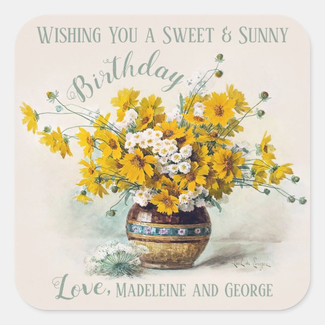 Sticker Carré Anniversaire Sweet & Sunny De Longpre fleurs CC101 (Devant)