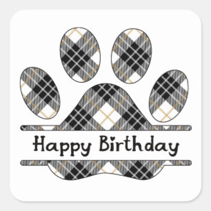 Sticker Carré Anniversaire Tartan Plaid Empreinte de patte Sur B
