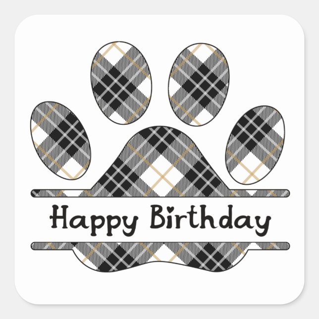 Sticker Carré Anniversaire Tartan Plaid Empreinte de patte Sur B (Devant)