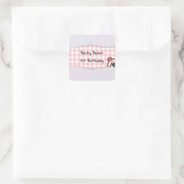 Sticker Carré Anniversaire Teddy Bear Peekaboo (Sac)