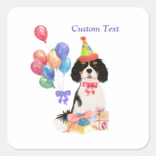 Sticker Carré Anniversaire Tri Cavalier King Charles Spaniel 