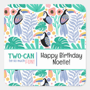 Sticker Carré Anniversaire Tropical à deux CAN (Toucan)