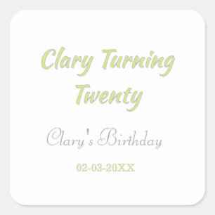 Sticker Carré Anniversaire vingt ans vert gris pastel rétro 