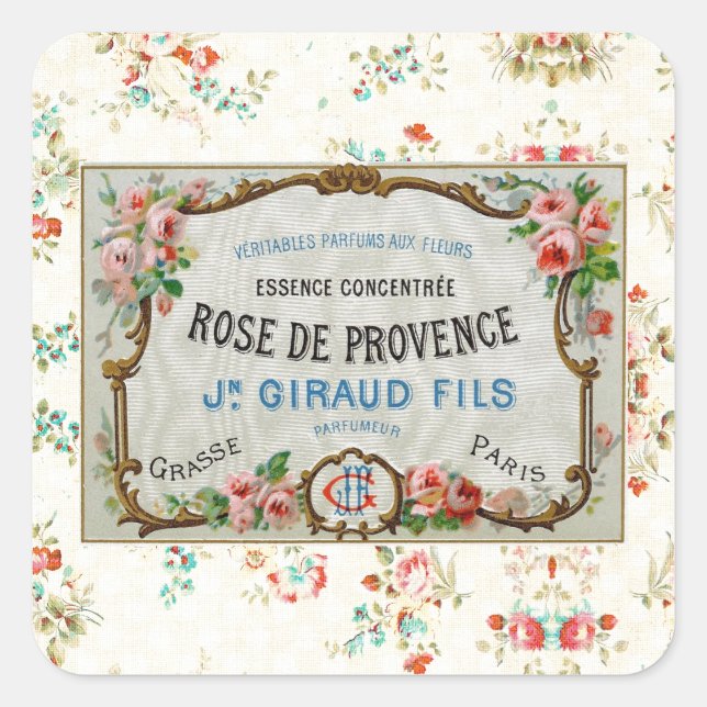 Sticker Carré Annonce Antique Rose Française (Devant)
