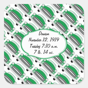 Sticker Carré Annonce de Baby Shower pour la voiture rétro verte