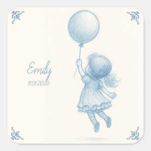 Sticker Carré Annonce de naissance personnalisée de bébé fille