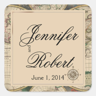 Sticker Carré Antique Ancien Monde Carte Mariage Enveloppe Sceau