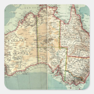 Sticker Carré Antique continent australien Vintage carte détaill