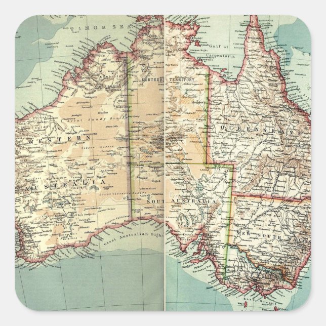 Sticker Carré Antique continent australien Vintage carte détaill (Devant)
