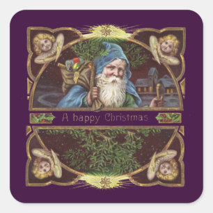 Sticker Carré Antique de Noël des Père Noël Angels victoriens