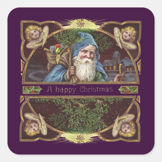 Sticker Carré Antique de Noël des Père Noël Angels victoriens (Devant)