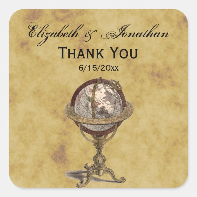 Sticker Carré Antique Globe, sceaux d'enveloppes en relief BG (Devant)