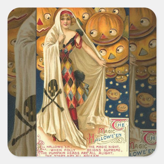 Sticker Carré Antique Halloween Jack-o'-lantern Costume Femme (Devant)